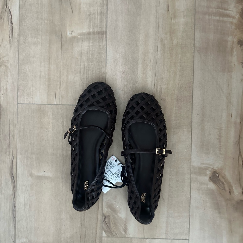 Zara Black Flats with Quilted Texture